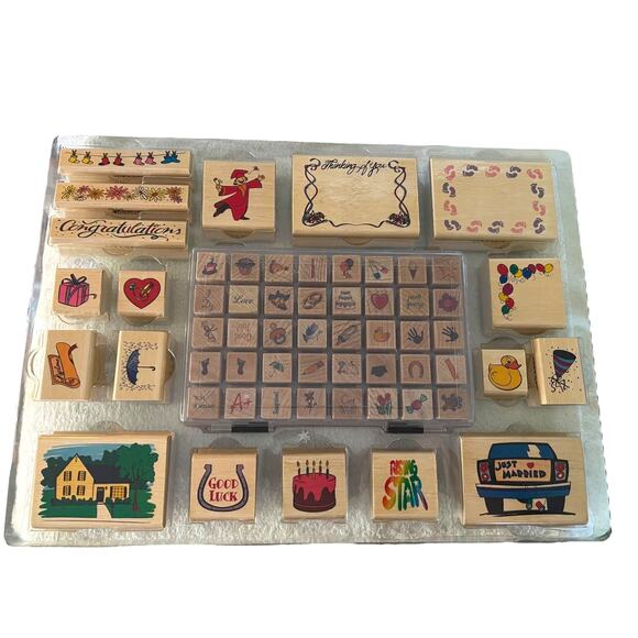 MessageStor 58 Piece Wooden Mount Rubber Stamp Collection - Picture 1 of 5